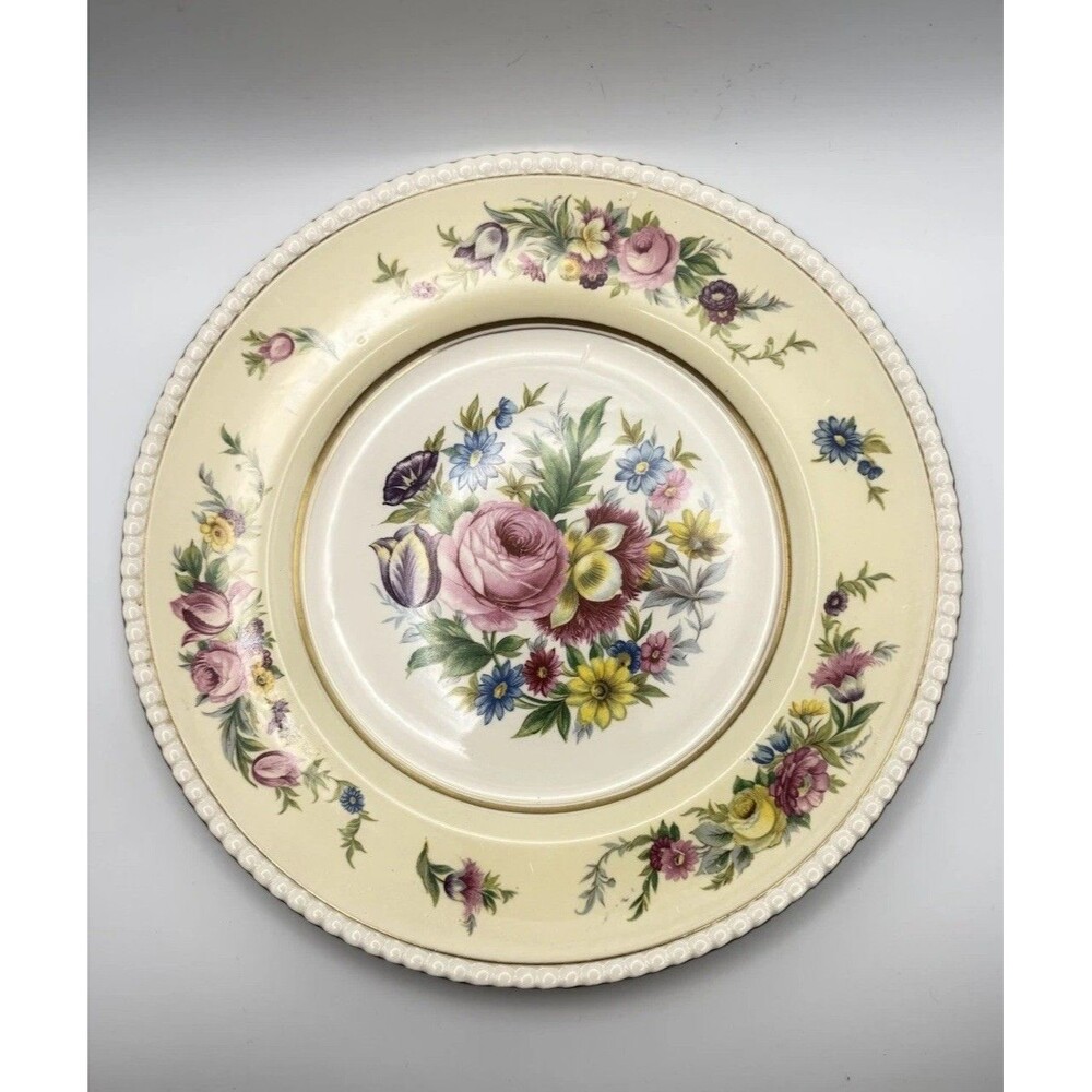 Simpsons Ambassador Ware Dinner Plate 10” England Pink Roses Yellow Floral Vtg